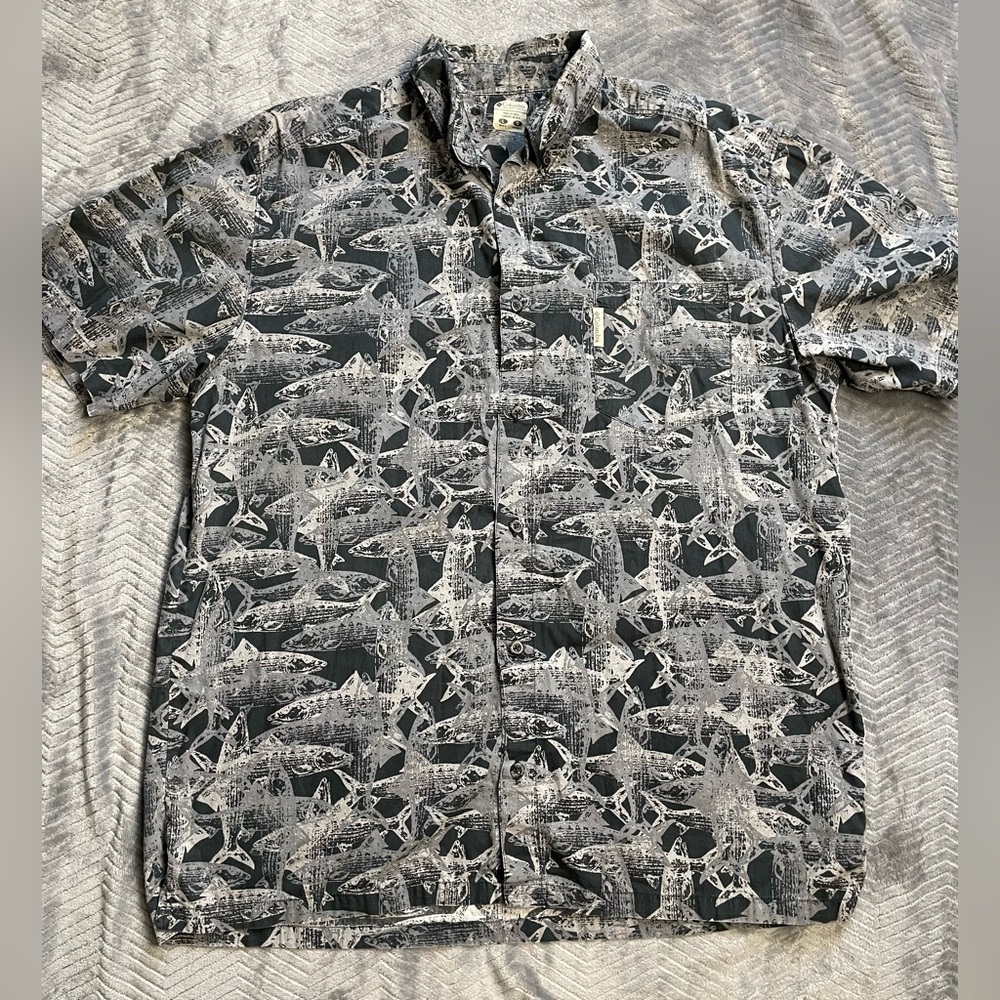 Mens Columbia PFG‎ Fish Print Cotton Button Up Shirt Large
